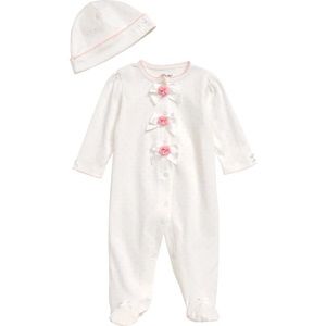NWT Little Me bow pink polka dot footie hat set 9M